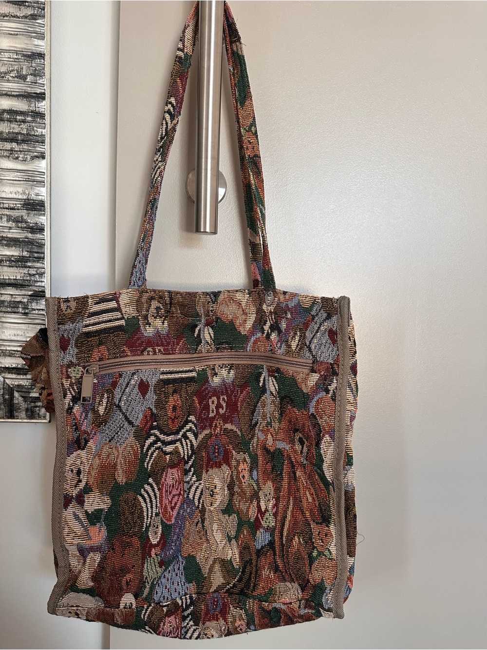 Vintage Handmade Tapestry Animal Print Tote Bag - Multicolor